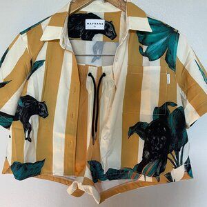 MAVRANS Two-Piece Set – Panther Print Shirt & Shorts – Size S (SOLD AS A SET)